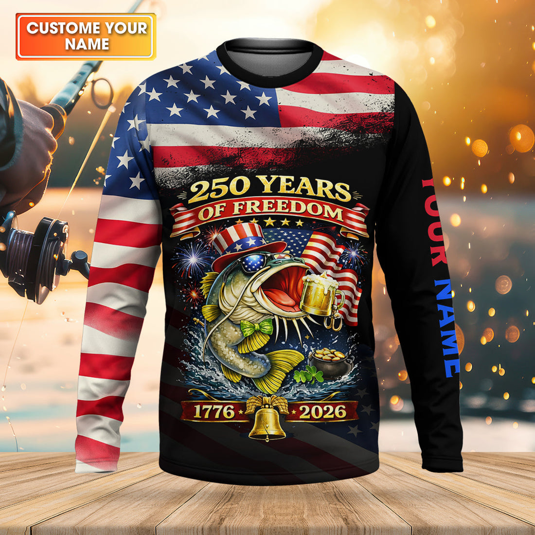 250 Years Of Freedom Fishing And Beer Patriotic Fishing Shirt, Fishing UPF Shirts, Fishing Shirts For Men