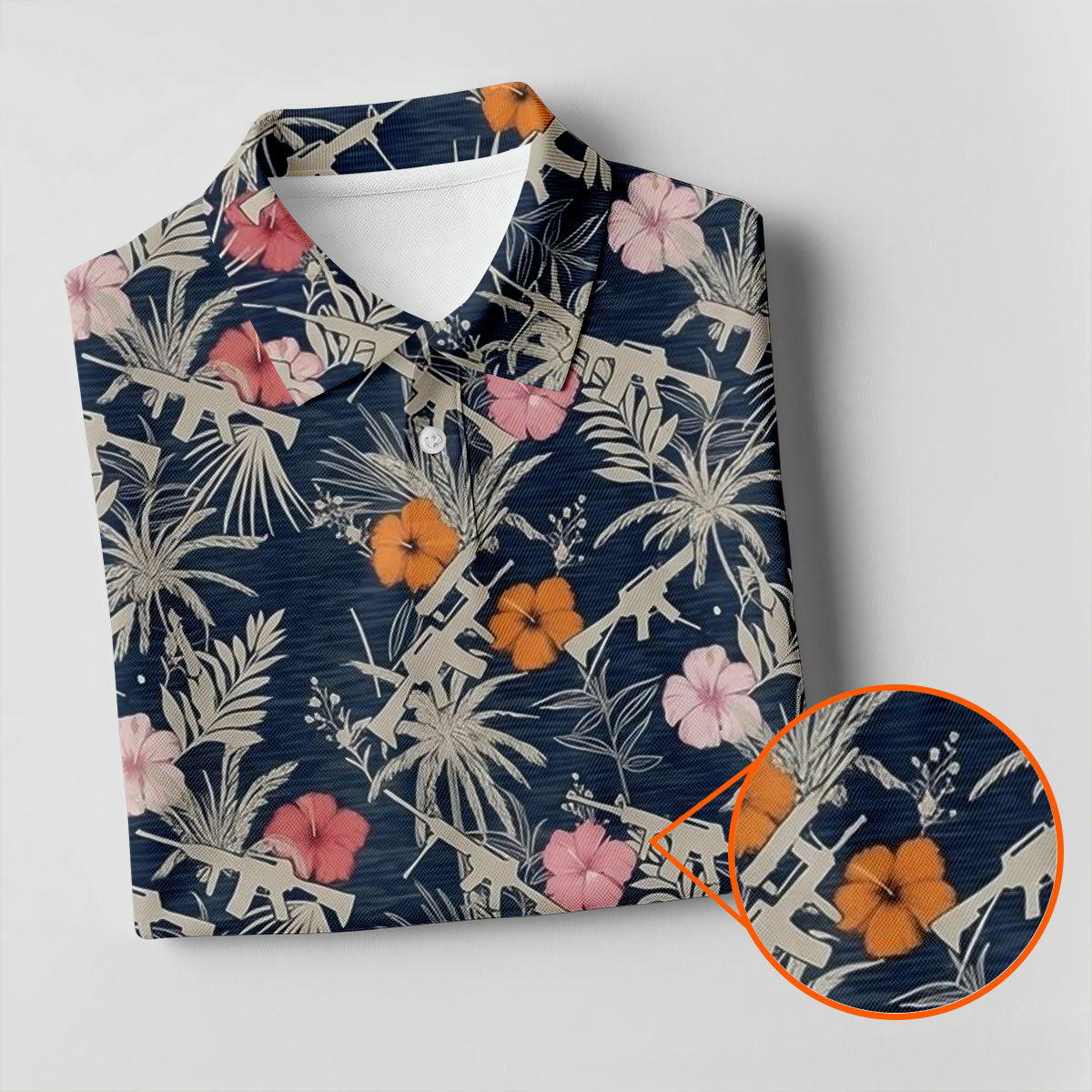 Hawaiian Hibicus Military Theme Navy Golf Shirt, Women Golf Top, Ladies Golf Shirts