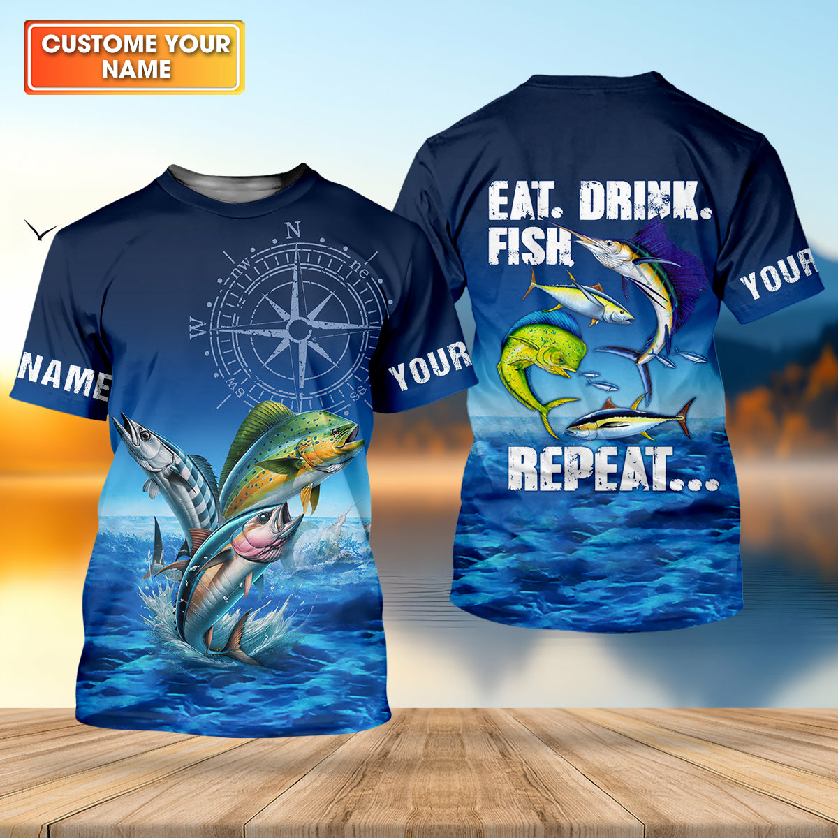 Eat Drink Fish Repeat Funny Fishing Shirt, Fishing UPF Shirts, Fishing Shirts For Men