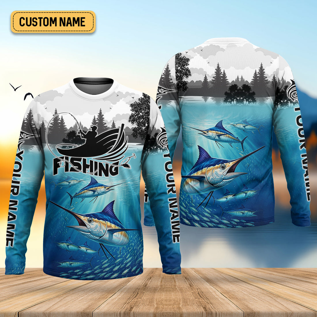 Blue Marlin Fishing SPF Shirt For Men, Performance Fishing Shirts, Gift For Fisherman, Men's Fishing Shirt