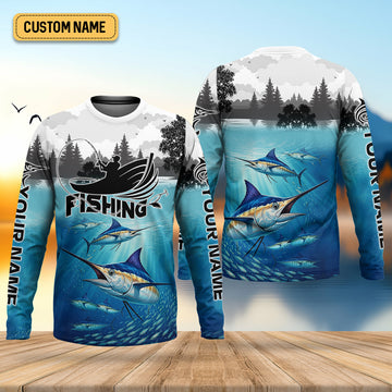 Blue Marlin Fishing SPF Shirt For Men, Performance Fishing Shirts, Gift For Fisherman, Men's Fishing Shirt