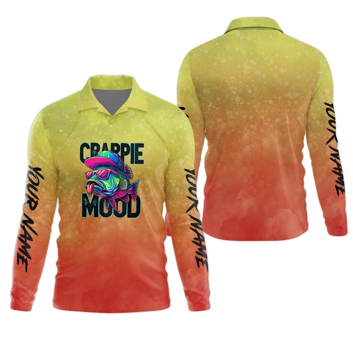 Crappie Mood Orange Yellow Fishing UPF Shirts, Fishing Jersey, Funny Fishing Shirt