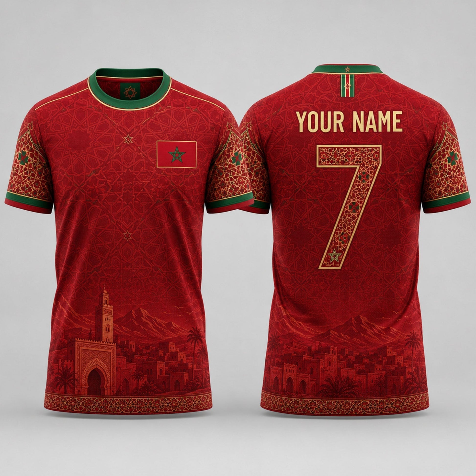 Moroccan Fooball Shirt, Moroccan Zellige Tile V-Neck For Men Football Lover, Father's Day Presents