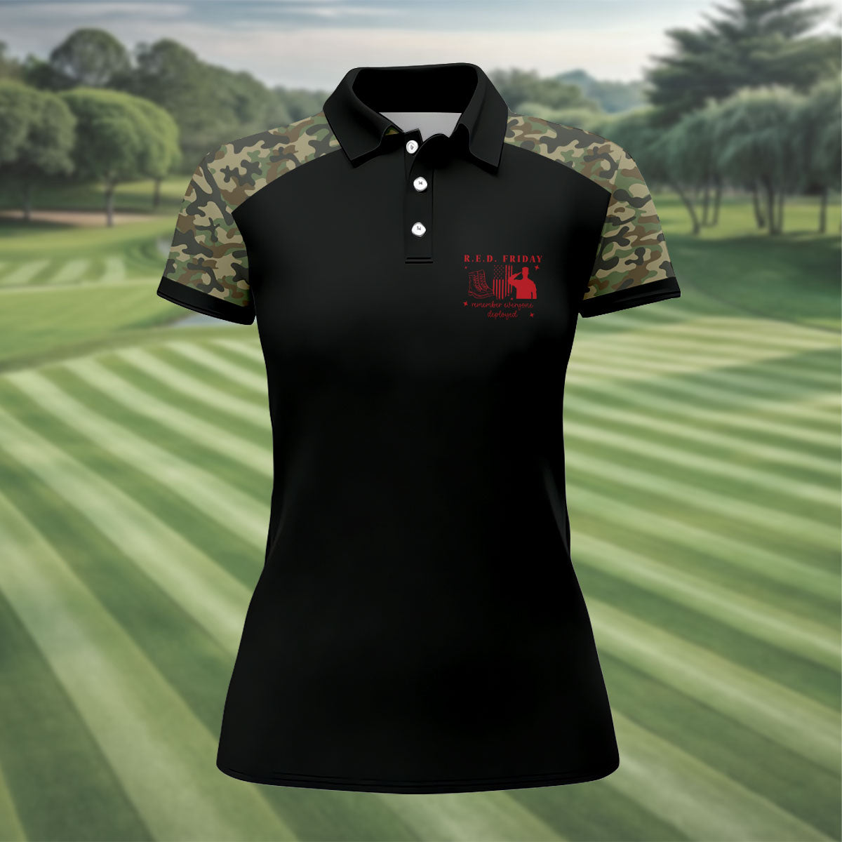 RED Friday Camo Black Patriotic 4th Of July Golf Shirt, 250th Anniversary Golf Shirt For Women
