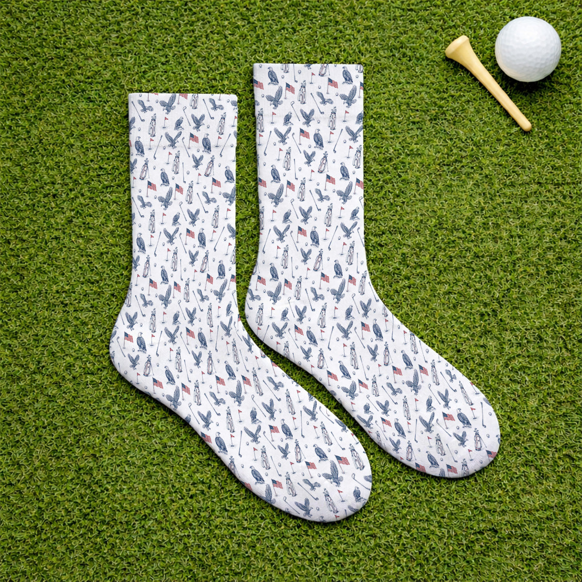 Patriotic Eagle Golf Socks, American Flag Pattern Golf Sock, USA Independence Golf Apparel