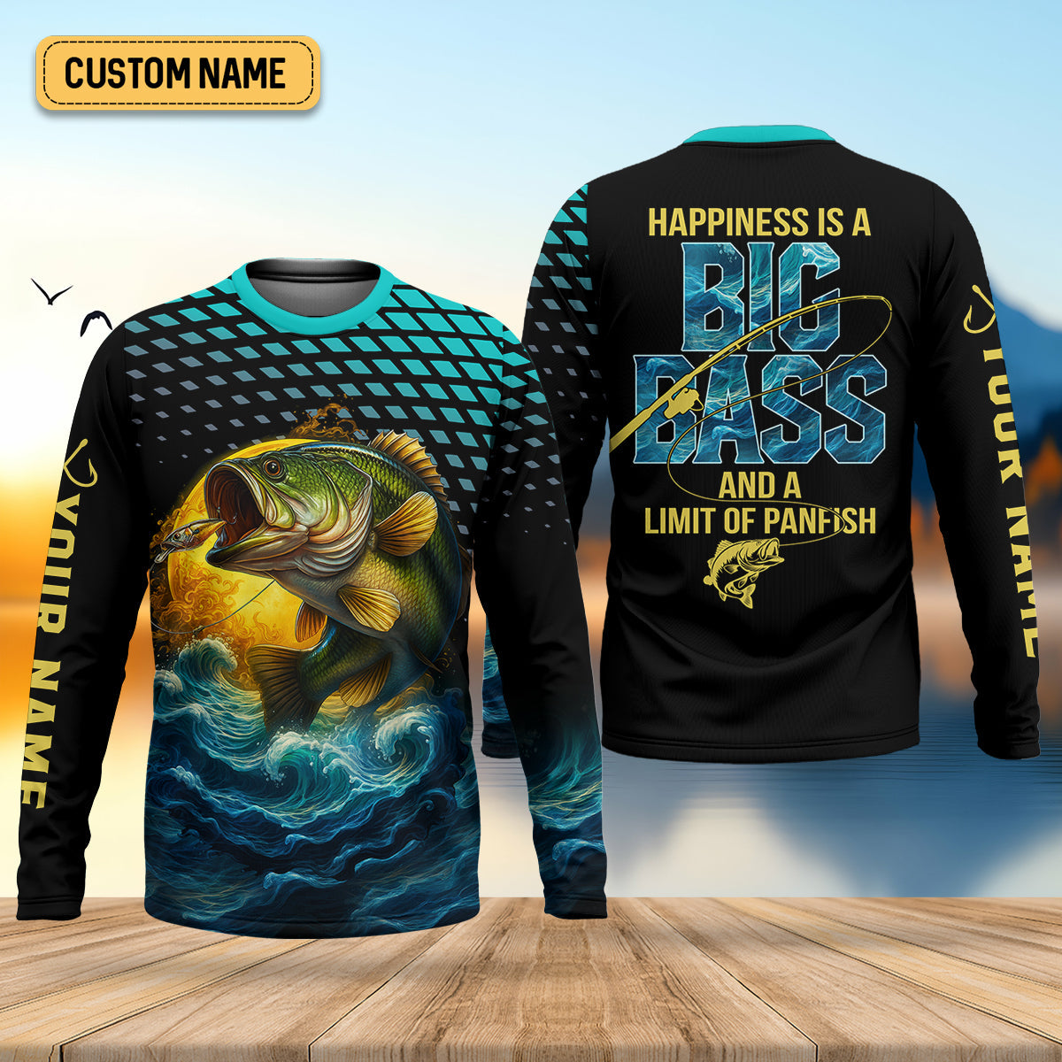 Happiness Is A Big Bass And A Limit Of Panfish Fishing UPF Shirts, Funny Fishing Shirt, Fishing Gifts For Men