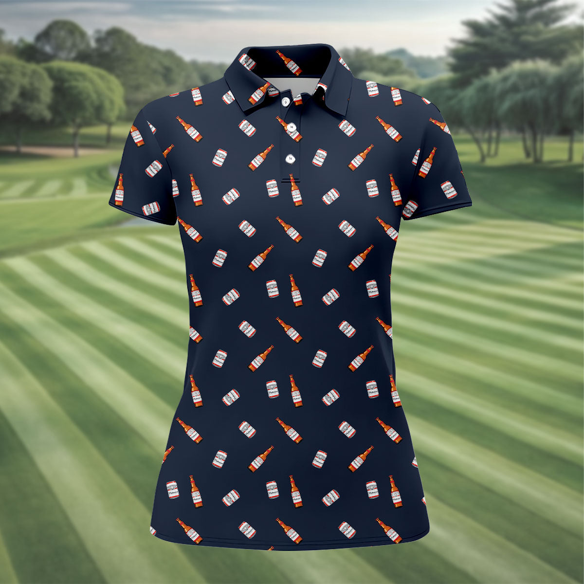 Puttweiser King Of Drive Golf And Beer Fun Women's Golf Shirts, Women's Golf Tops, Ladies Golf Shirt