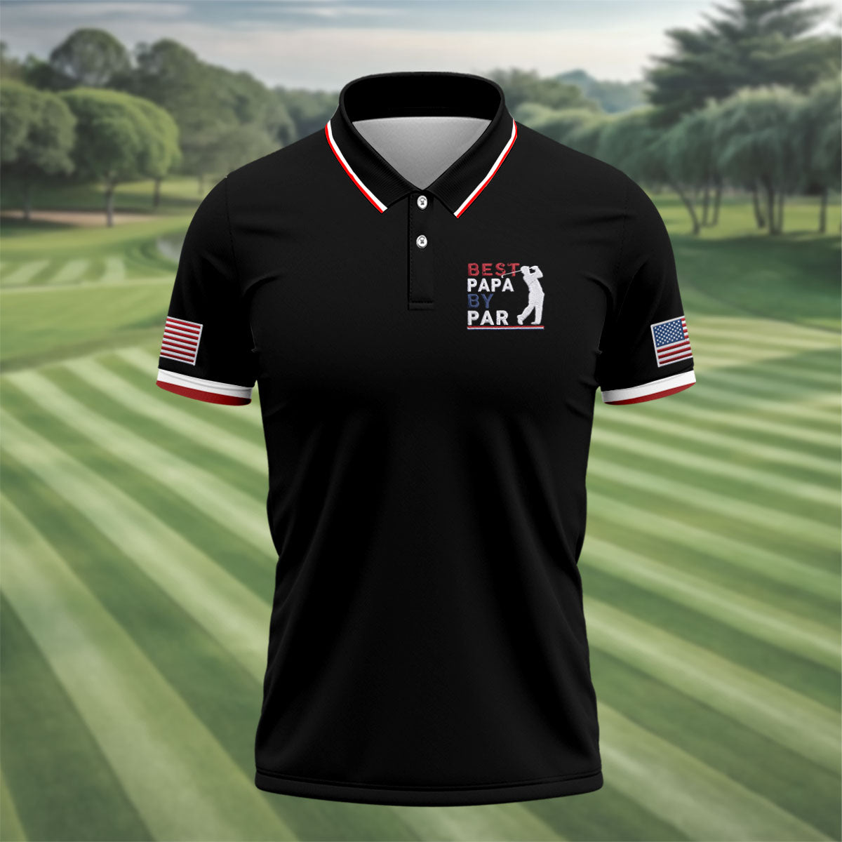 Black Best Papa By Par Embroidered Golf Polo Shirt, Mens Golf Apparel, Mens Golf Polo