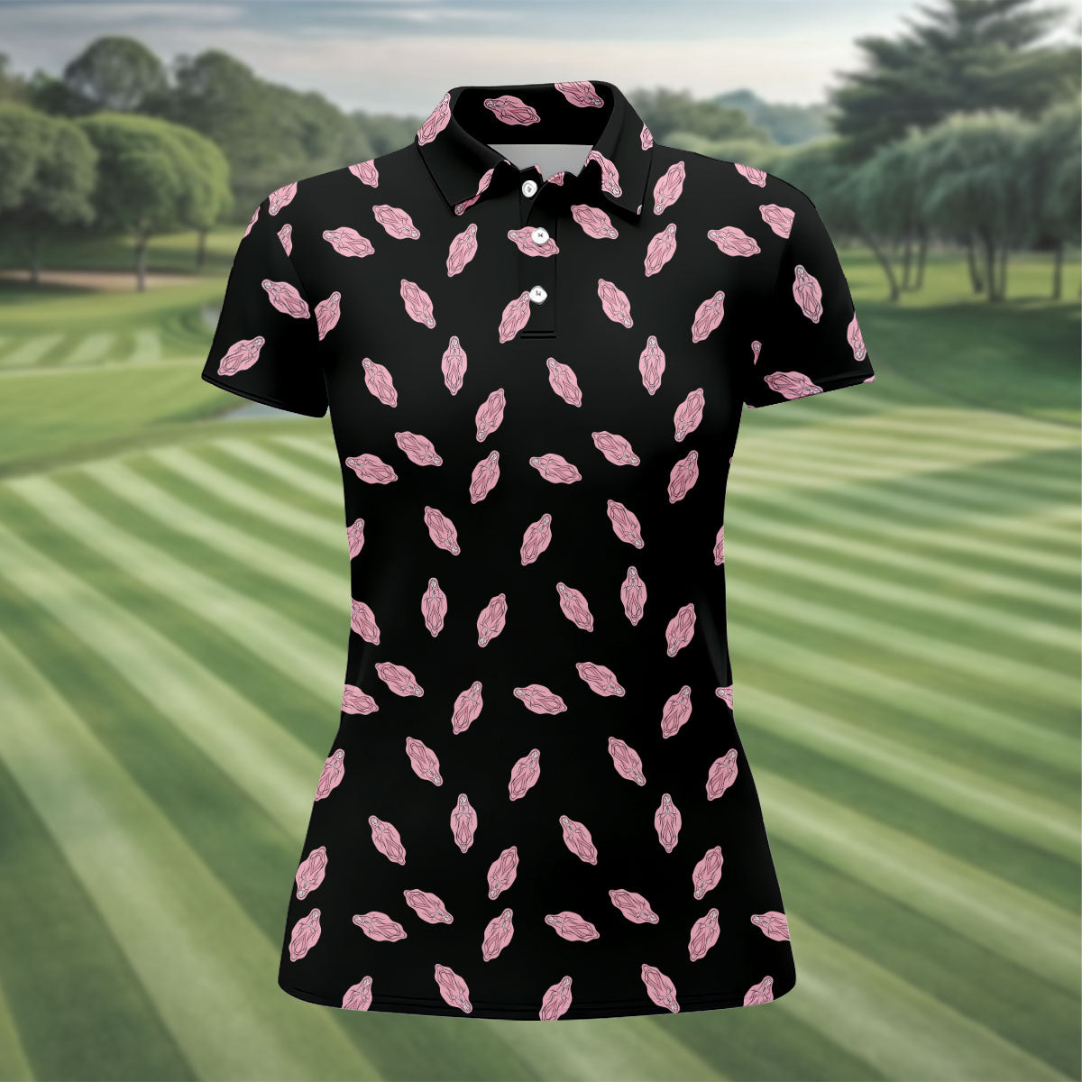 Funny Pink Adult Humor Pattern Polo Shirt, Golf Shirts For Women, Women’s Golf Apparel