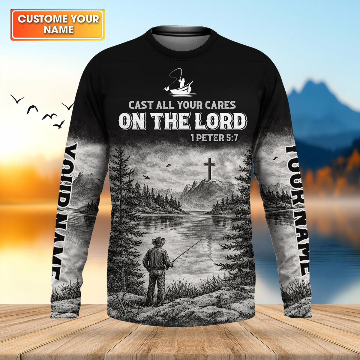 Cast All Your Cares On The Lord Fishing UPF Shirt, Personalized Fishing Shirt For Men, Fishing Shirts For Men