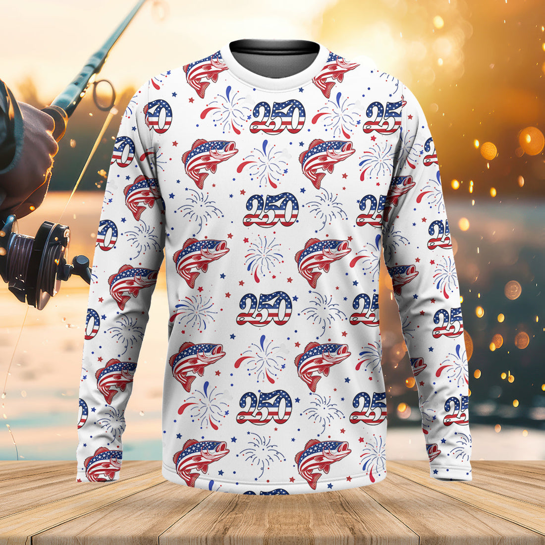 Largemouth Bass Fishing Patriotic Fishing Shirt, Fishing UPF Shirts, 250th Anniversary Fishing Shirts For Men