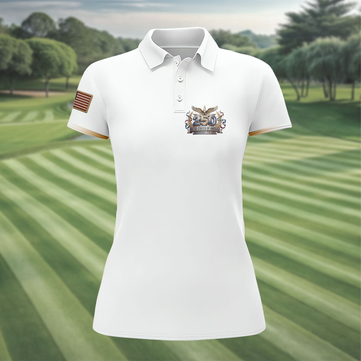250 Years USA Anniversary 1776-2026 Ladies Golf Tops, America Patriotic Golf Shirt For Women