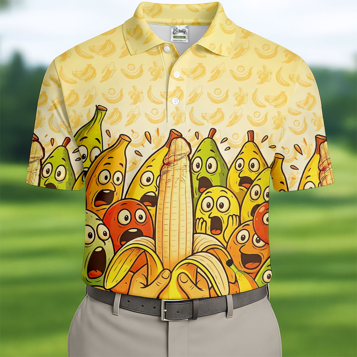 Funny Banana Fruit Cartoon Pattern Polo Shirt, Mens Golf Polo, Golf Shirts For Men