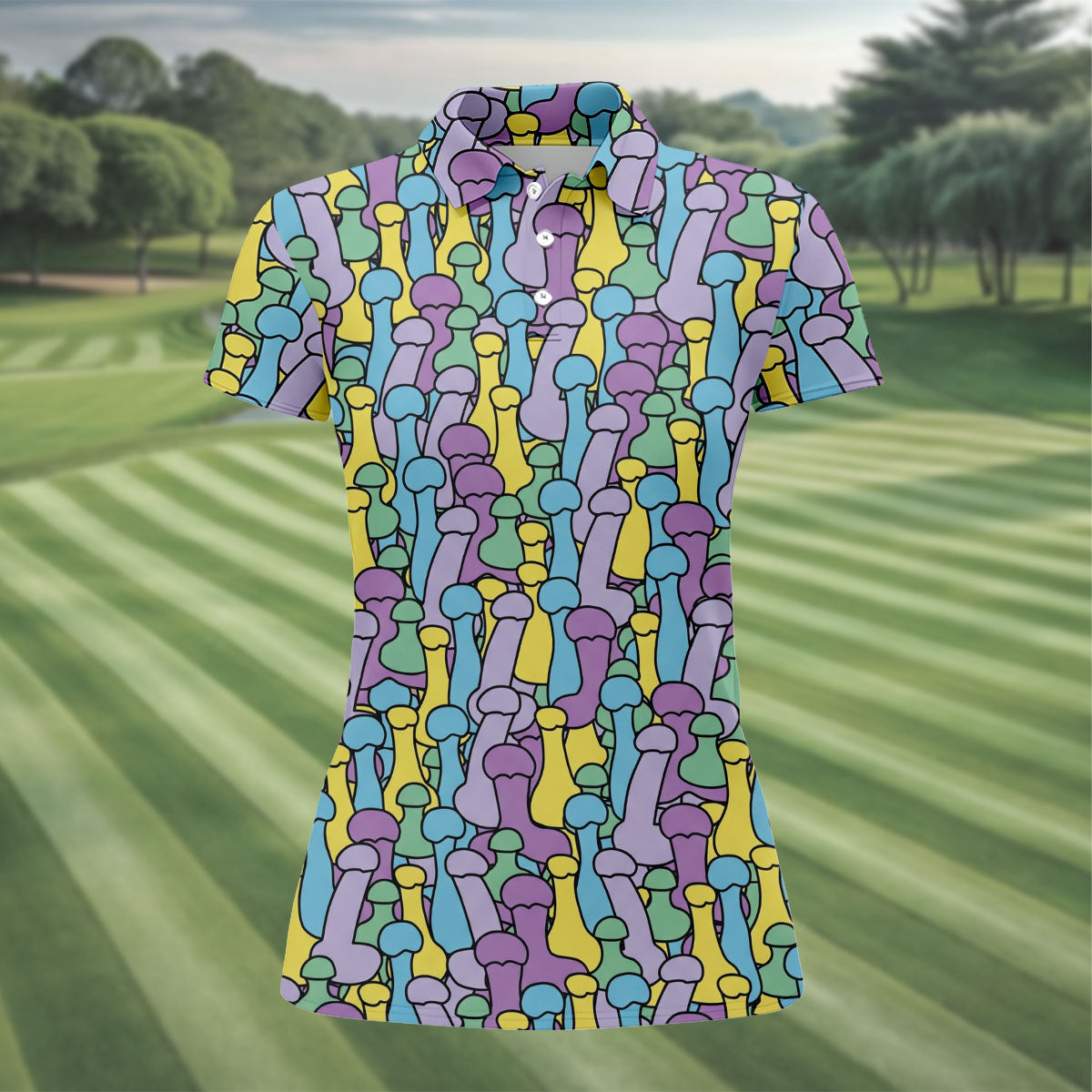 Funny Colorful Adult Humor Pattern Polo Shirt, Golf Shirts For Women, Women’s Golf Apparel