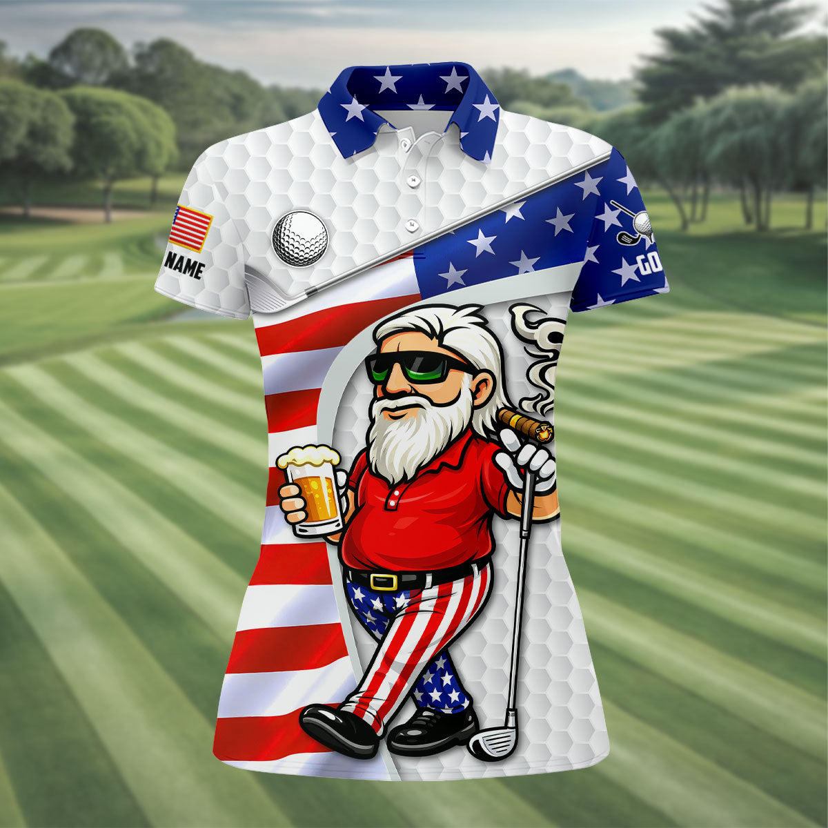 Swing Swear Drink Repeat Golf And Beer Patriotic Man 4th Of July White Golf Shirt, 250 Years Women's Golf Tops