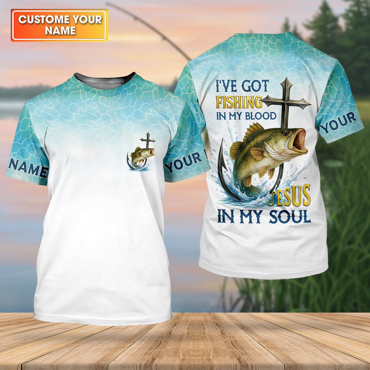 I've Got Fishing In My Blood Jesus In My Soul Faith Cross Christian Fishing UPF Shirts, Fishing Shirts For Men