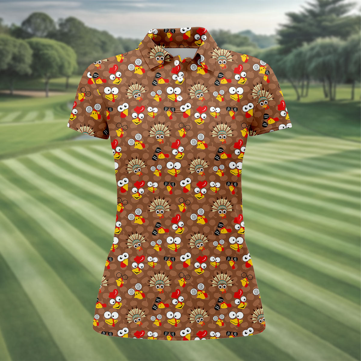 Turkey Thanksgiving Brown Golf Shirt, Fun Women's Golf Shirts, Ladies Golf Shirts, Cool Golf Gift