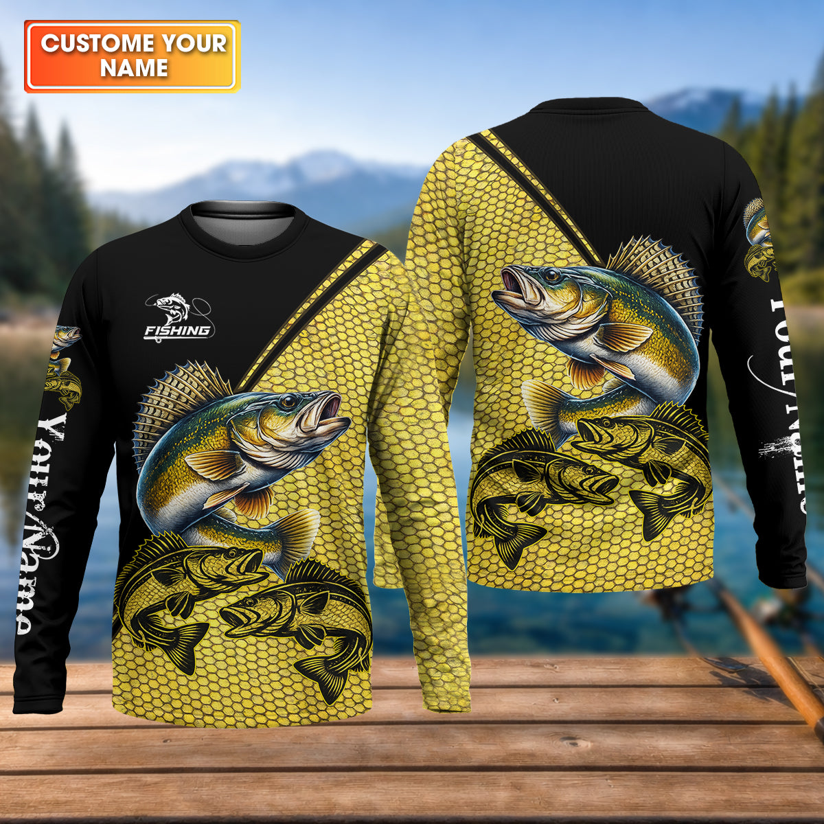 Personalized Walleye Fishing UPF Shirt, Fishing Long Sleeve Shirt, Fishing Shirt For Men