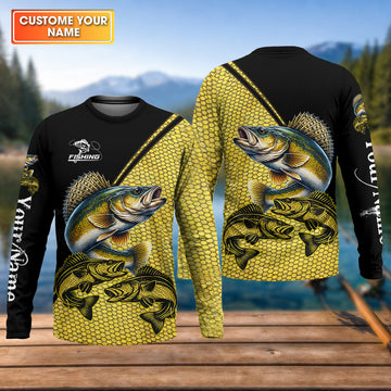 Personalized Walleye Fishing UPF Shirt, Fishing Long Sleeve Shirt, Fishing Shirt For Men