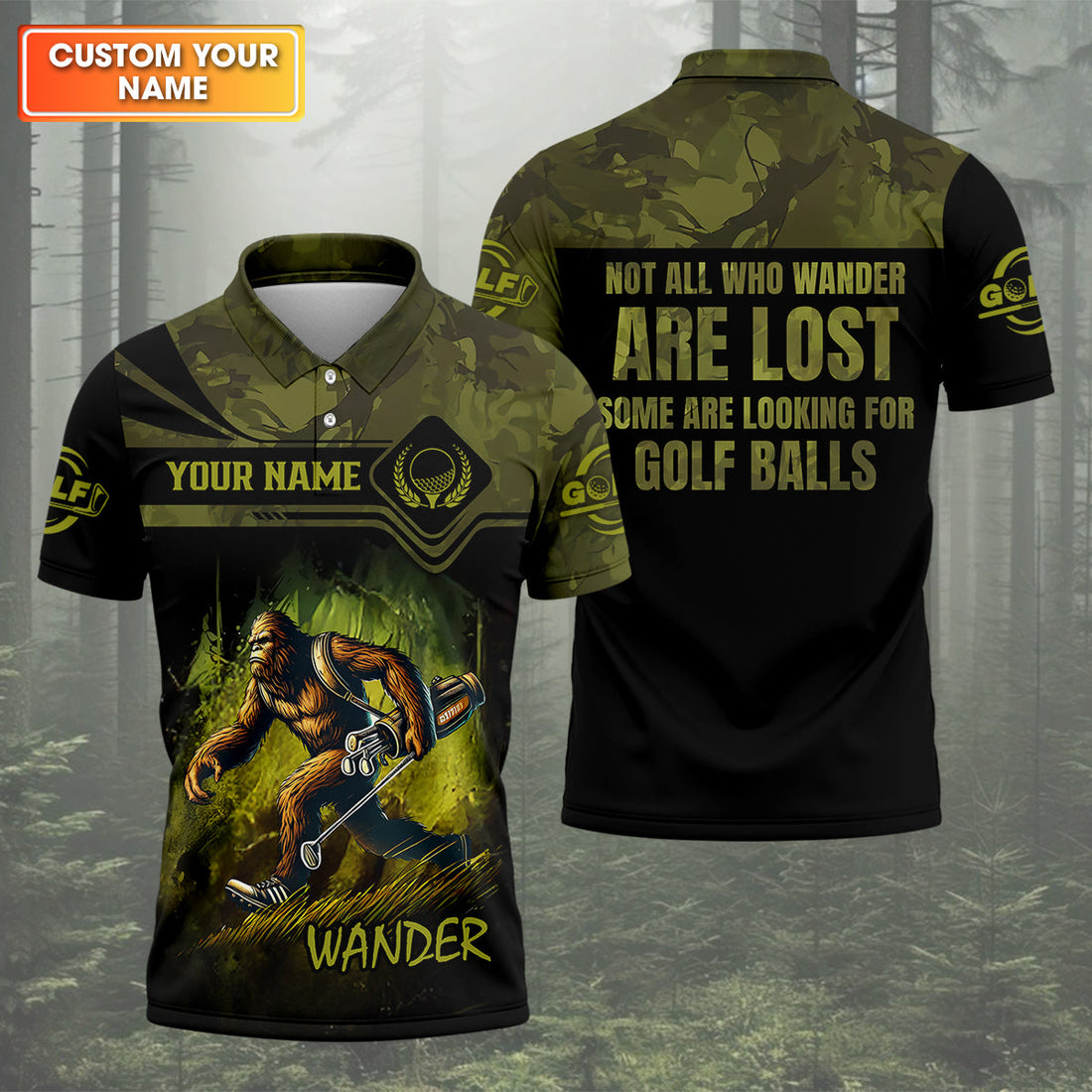 Bigfoot Camouflage Custom Golf Polo ShirtGolf Gifts For Dad, Golf Lover Gift