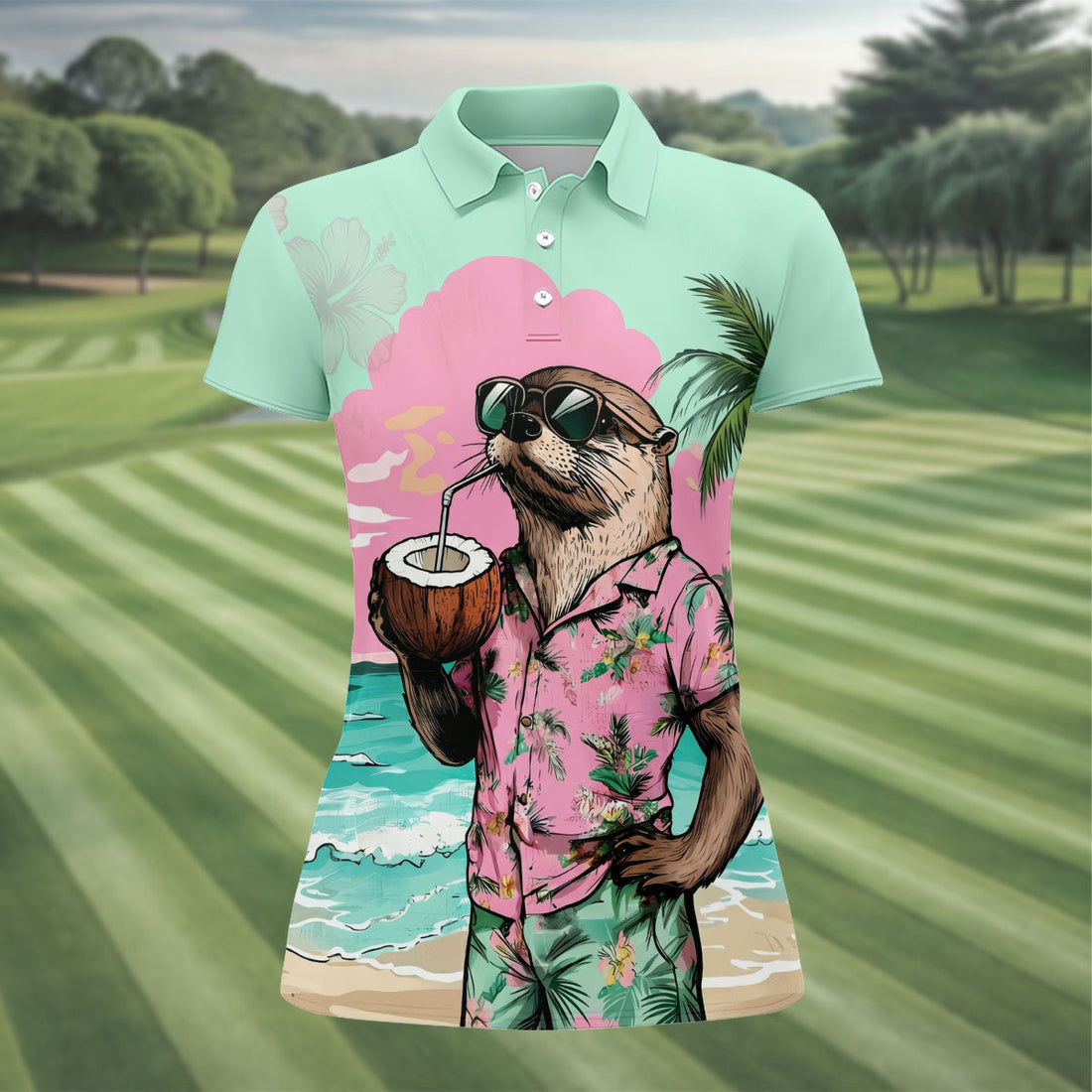 Funny Otter Tropical Summer Hawaiian Golf Shirt, Golf Shirt For Women, Golfing Apparel