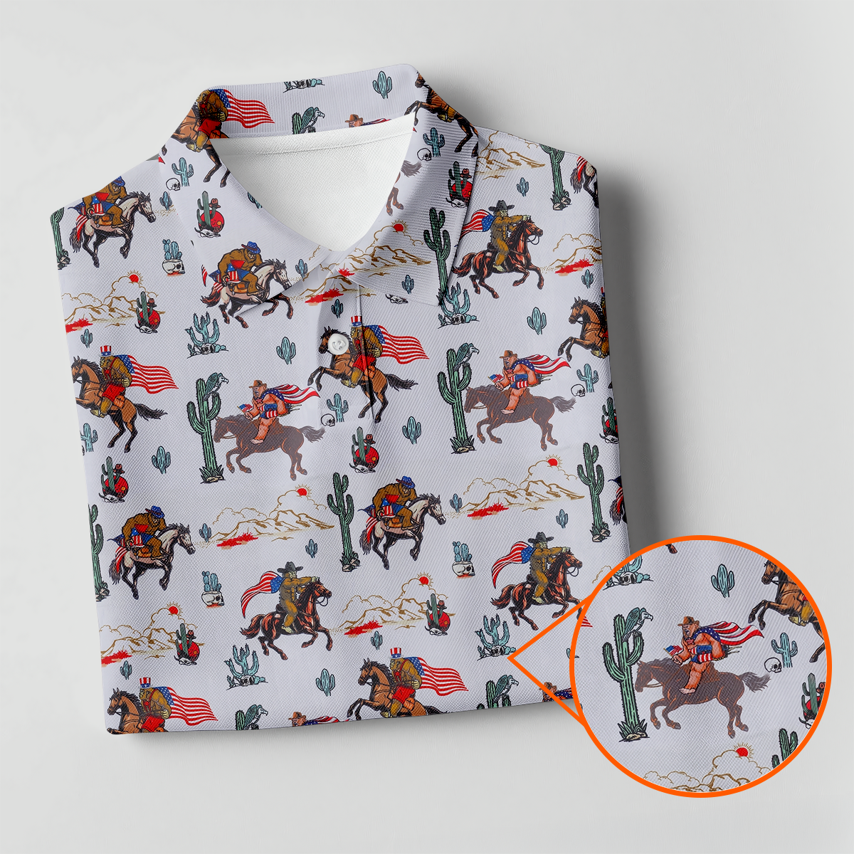 Patriotic Cowboy Horse Pattern Golf Polo Shirt, Men's Golf Polo, Hawaiian Golf Shirt