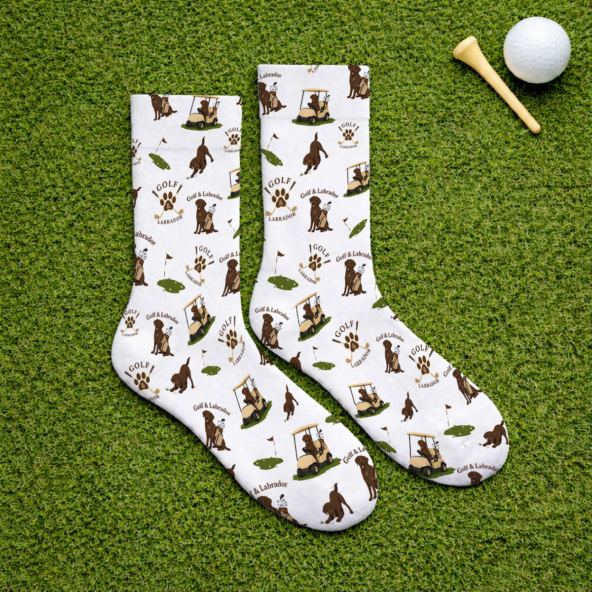 Labrador Pattern Golf Sock, Funny Dog Golf Crew Socks, Crazy Golf Gift For Golfer