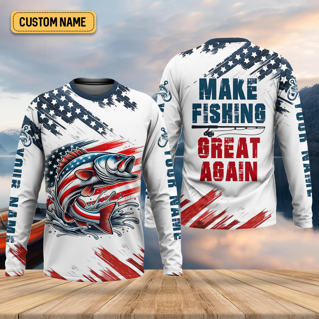 Make Fishing Great Again Patriotic Fishing Shirt, Red White Blue SPF Shirt For Men, Fishing Shirts For Men