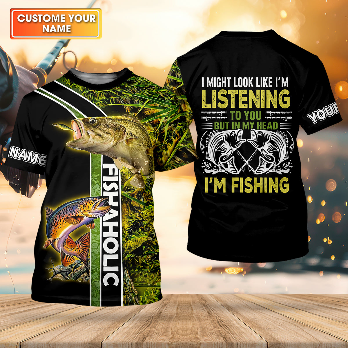 In My Head I'm Fishing Fishaholic Fishing UPF Shirts, Funny Fishing Shirt, Fishing Gift for Men