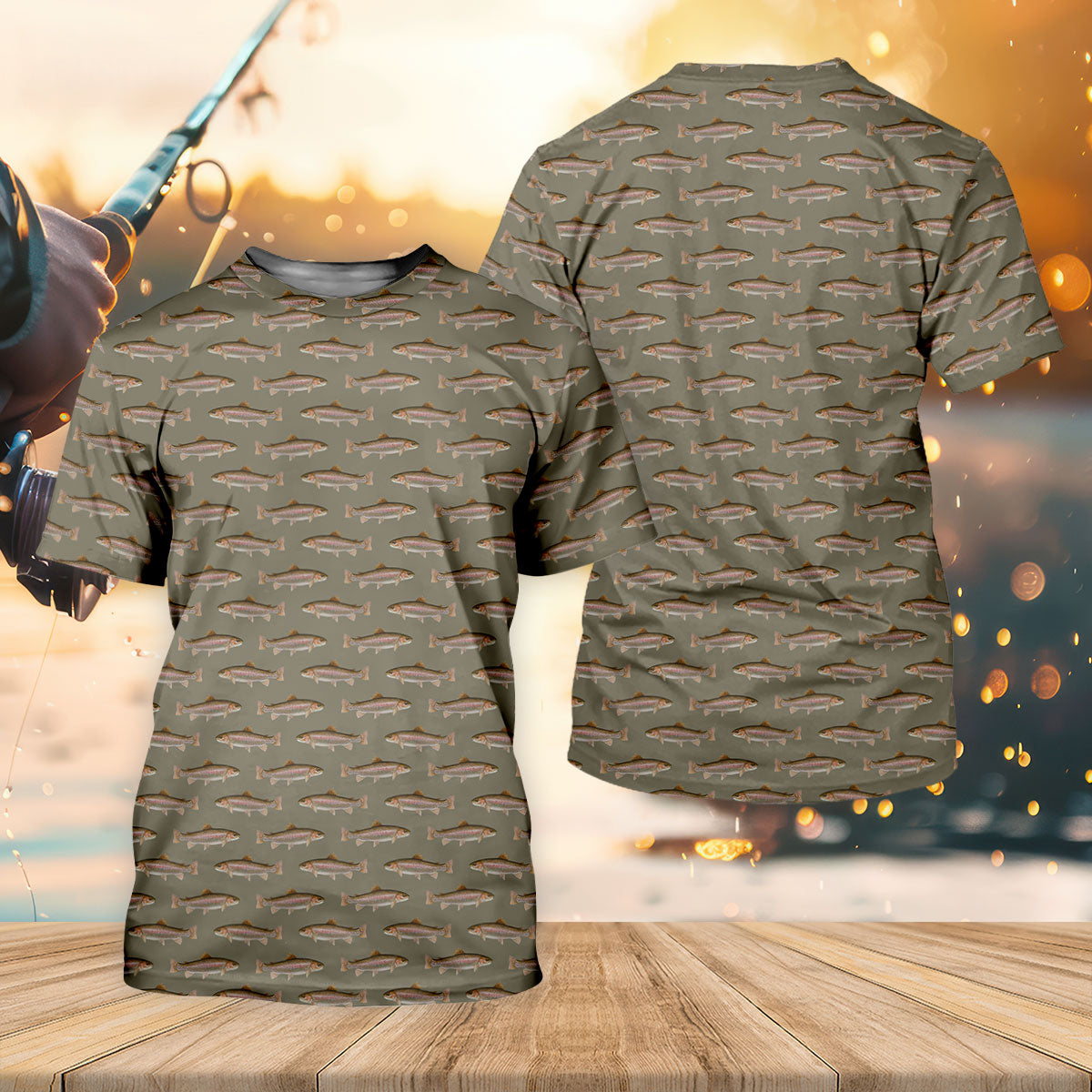 Rainbow Trout Pattern Pewter Grey Fishing UPF Shirts, Women Fishing Shirt, Female Fishing Shirts
