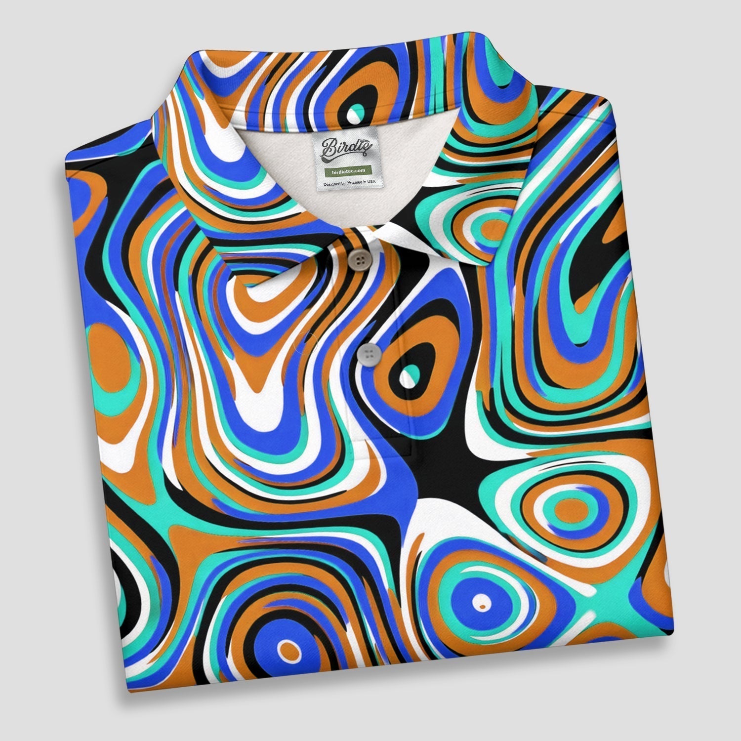 Blue And Orange Fluid Art Cool Golf Shirt, Women's Golf Tops, Ladies Golf Shirts, Women's Polo Shirt