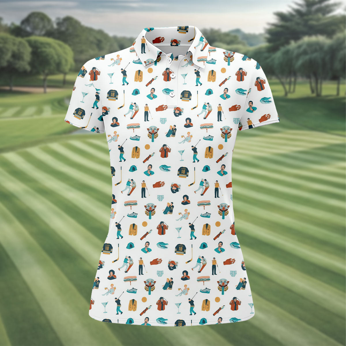 30th Anniversary Sport Movie Character White Golf Shirt, Fun Women's Golf Shirts, Ladies Golf Shirt