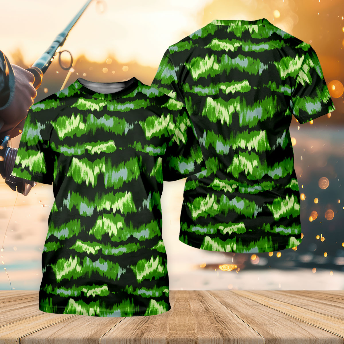 Green Ikat Pattern Fishing UPF Shirts, Women Fishing Shirt, Fisherwomen SPF Long Sleeve Shirts