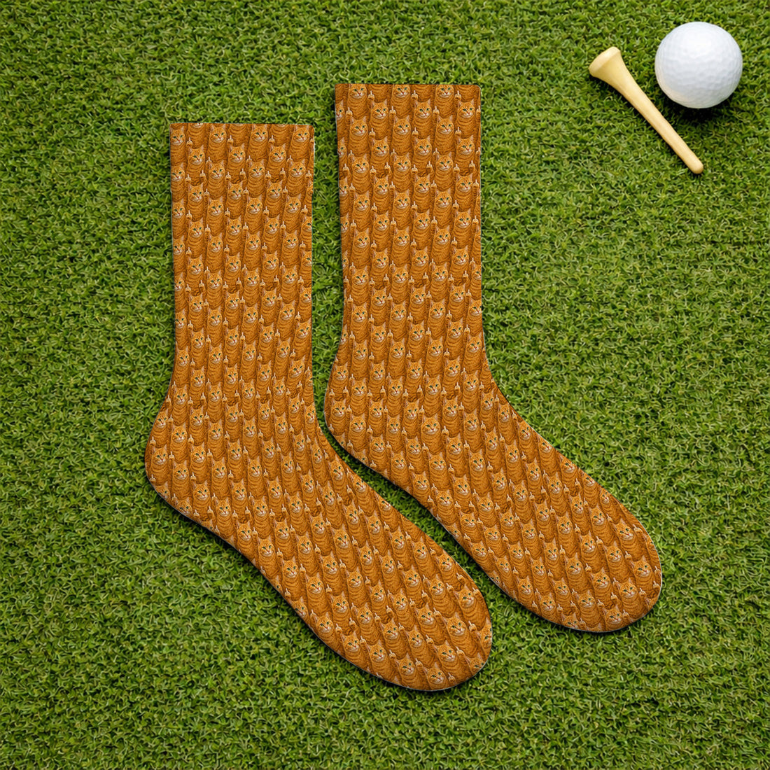 Ginger Cat Pattern Golf Socks, Funny Cats Golf Sock, Golf Gift For Golfer