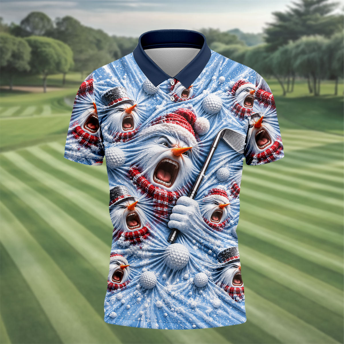 Christmas Screaming Snowmen Polo Shirt, Christmas Golf Shirt For Men, Mens Golf Polo