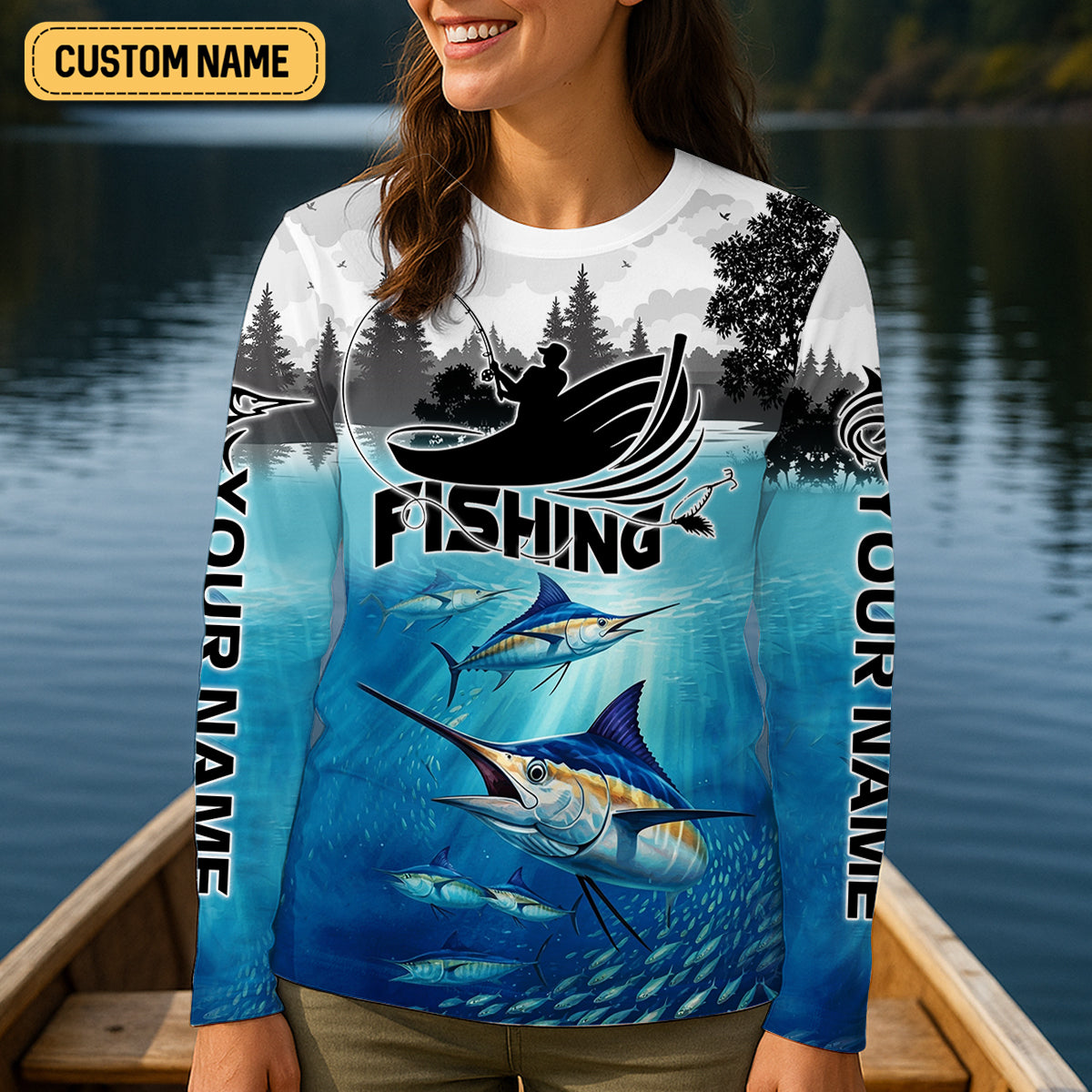 Blue Marlin Fishing Women SPF Shirt, Performance Fishing Shirts, Female Fishing Shirts, Fisherwomen Fishing Gift