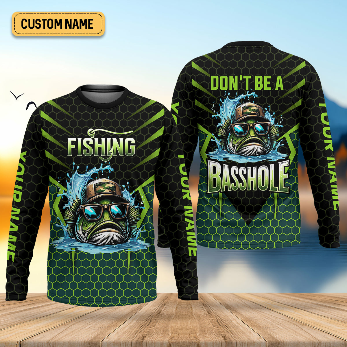 Basshole Funny Fishing Shirt, Camouflage Fishing Shirts, SPF Shirt For Men, Hooded Fishing Shirt