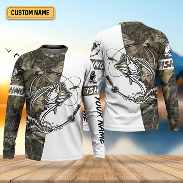 Camo White Fishing UPF Shirts, Camouflage Fishing Shirts, Fishing Gifts For Men, Men's Fishing Shirt