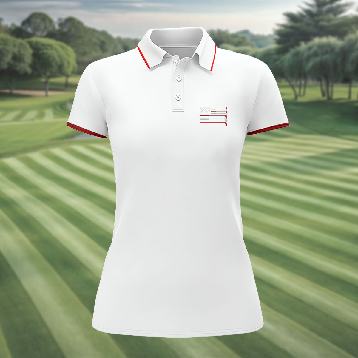 Golf Clubs US Flag Logo 250 Years White Golf Shirt, Patriotic 4th Of July Golf Shirt For Women