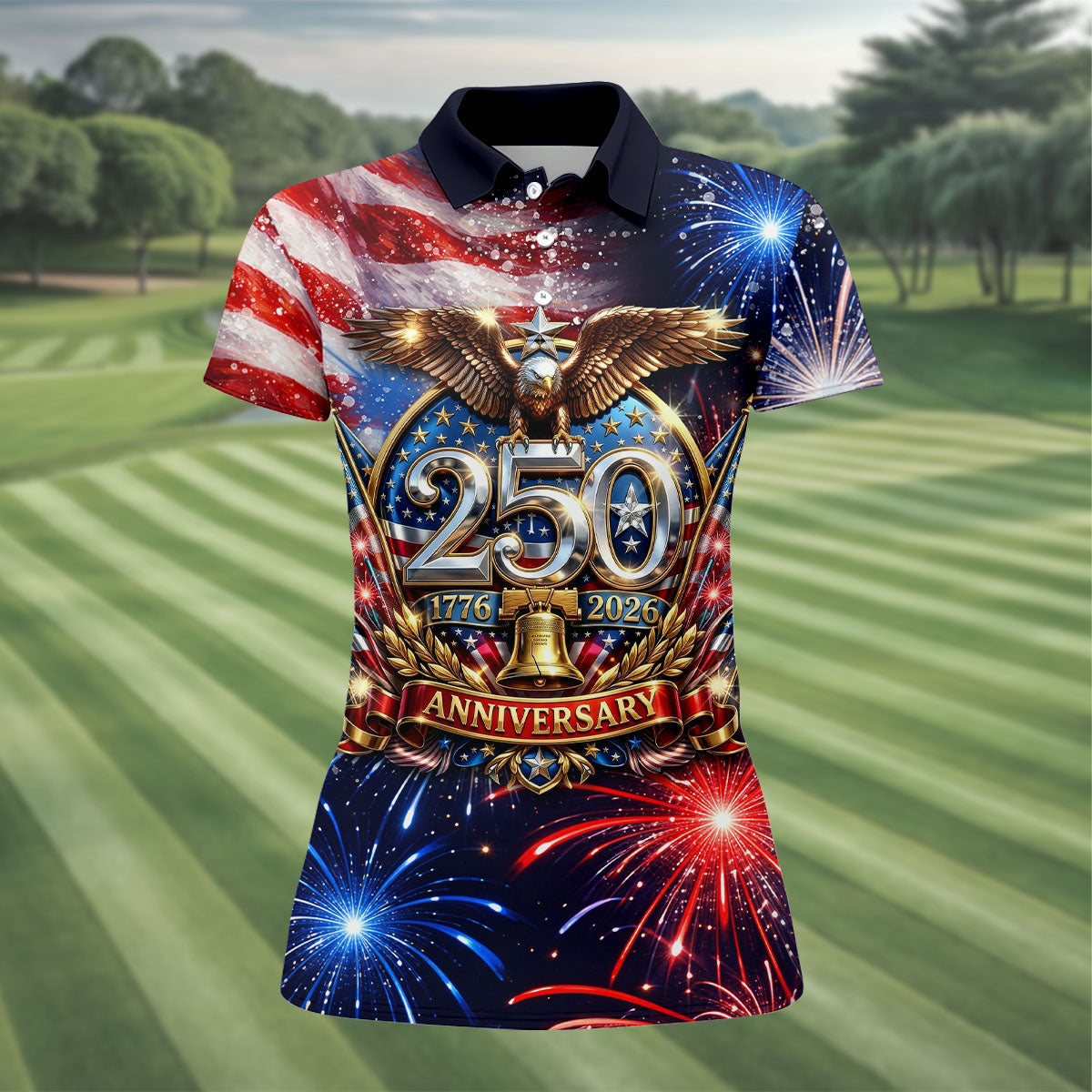 America Bald Eagle Red White Blue Patriotic Celebration 4th Of July Golf Shirt, 250 Years Golf Shirt For Women