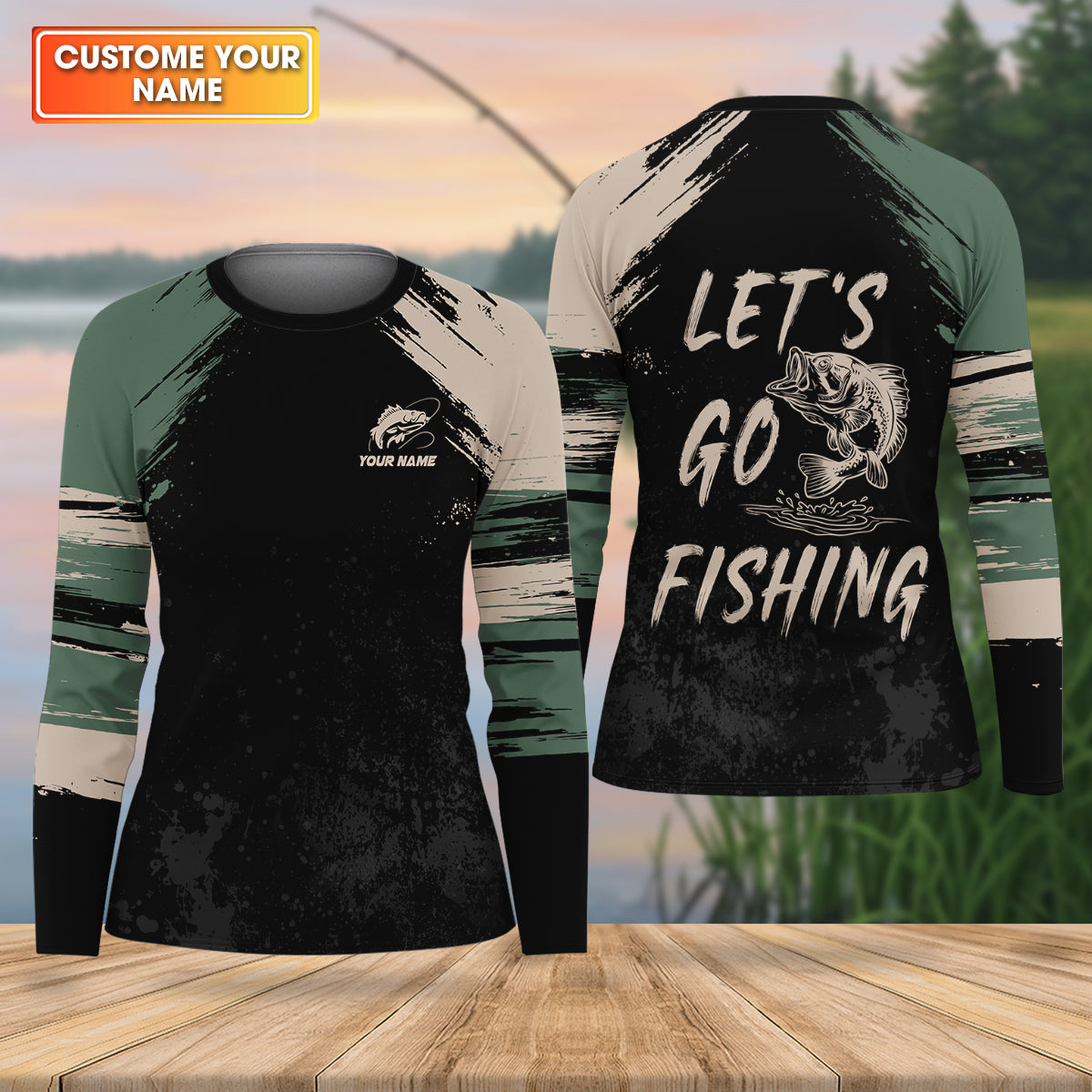 Let's Go Fishing Distressed Pattern Retro Fishing Shirt, Fishing UPF Shirts, Women Fishing Shirt