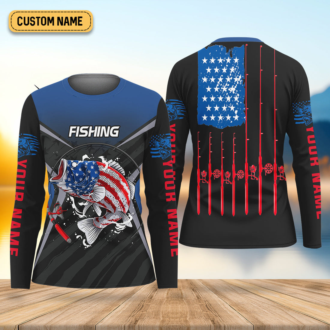 Largemouth Bass Fishing Patriotic Fishing Shirt, Women SPF Shirt, Female Fishing Shirts