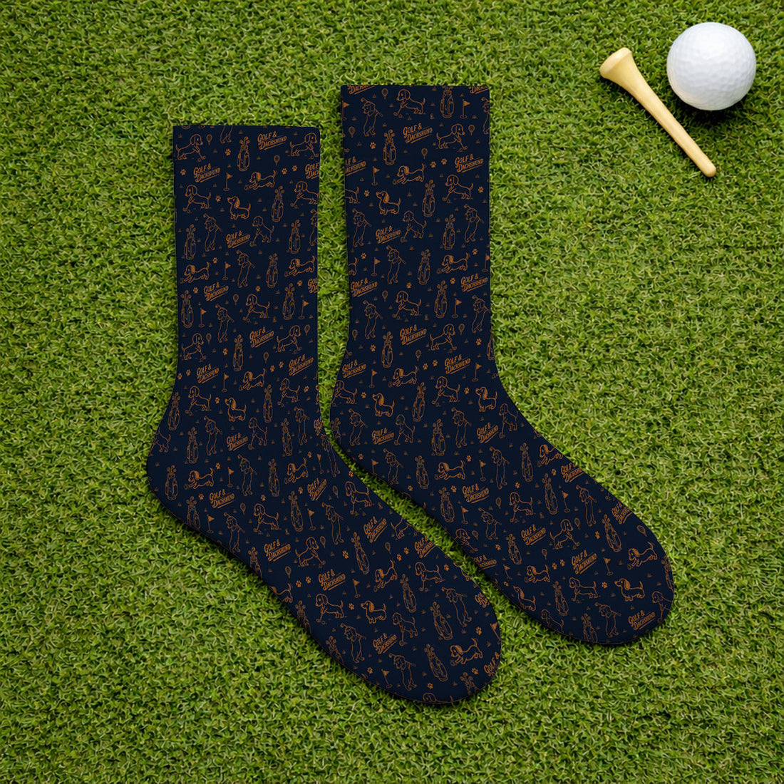 Golf & Dachshund Pattern Socks , Wiener Dog Golf Sock For Golfer, Funny Doxie Lover Gift