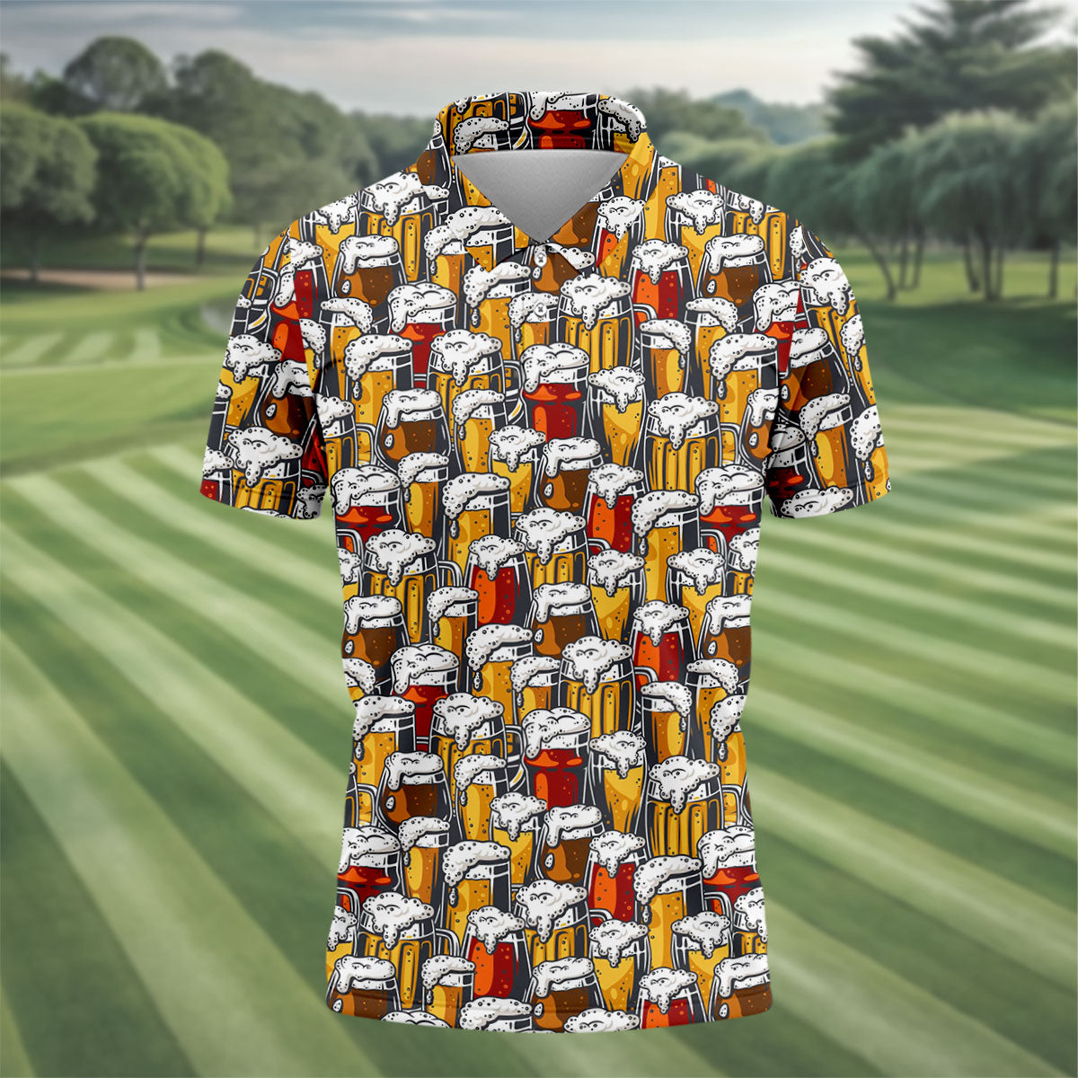 Oktoberfest Beer Glass Pattern Polo Shirt, Mens Golf Polo, Golf Polo Shirts For Men