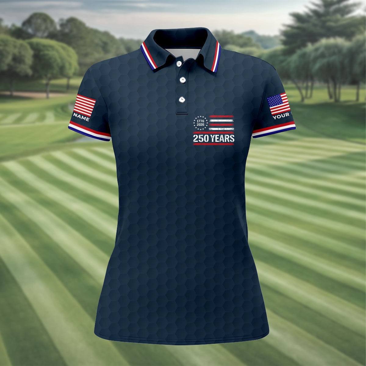 One Nation Under God We The People Navy Golf Shirt, 250 Years 4th Of July Golf Shirt For Women