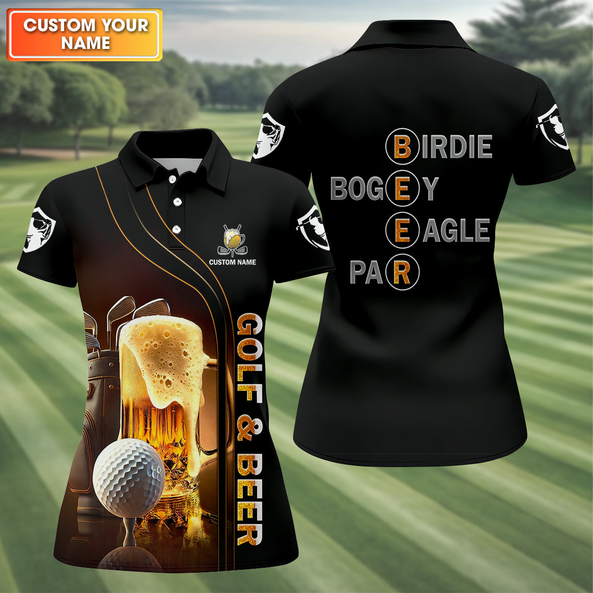 Golf And Beer Custom Women's Funny Graphic Golf Polo ShirtCustom Ladies Golf Shirt