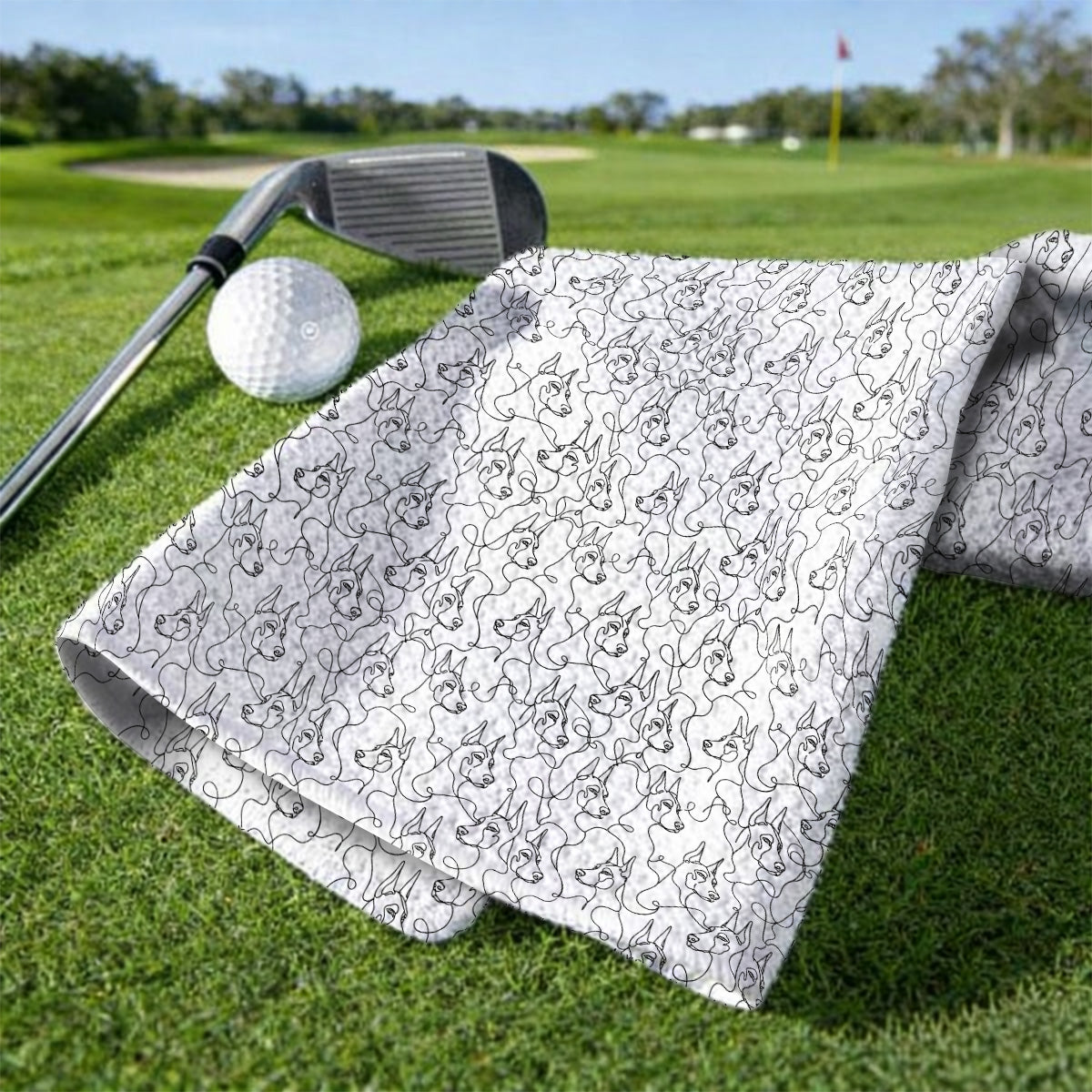 Doberman Line Art Golf Towel, Minimalist Doberman Pattern Golf Towles, Dog Lover Golf Gift