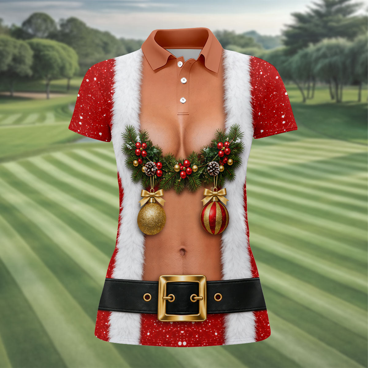 Funny Ornament Garland Christmas Golf Shirt, Women’s Golf Tops, Ladies Golf Shirts