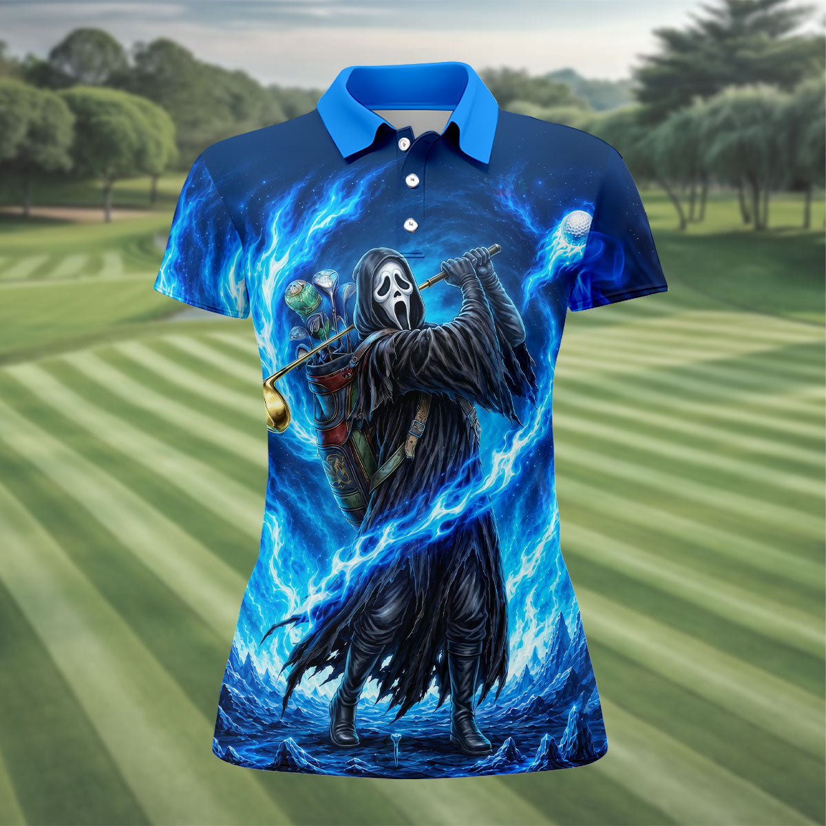 Hello Darkness Flame Horror Character Polo Shirt, Womens Golf Tops, Golf Polo For Women