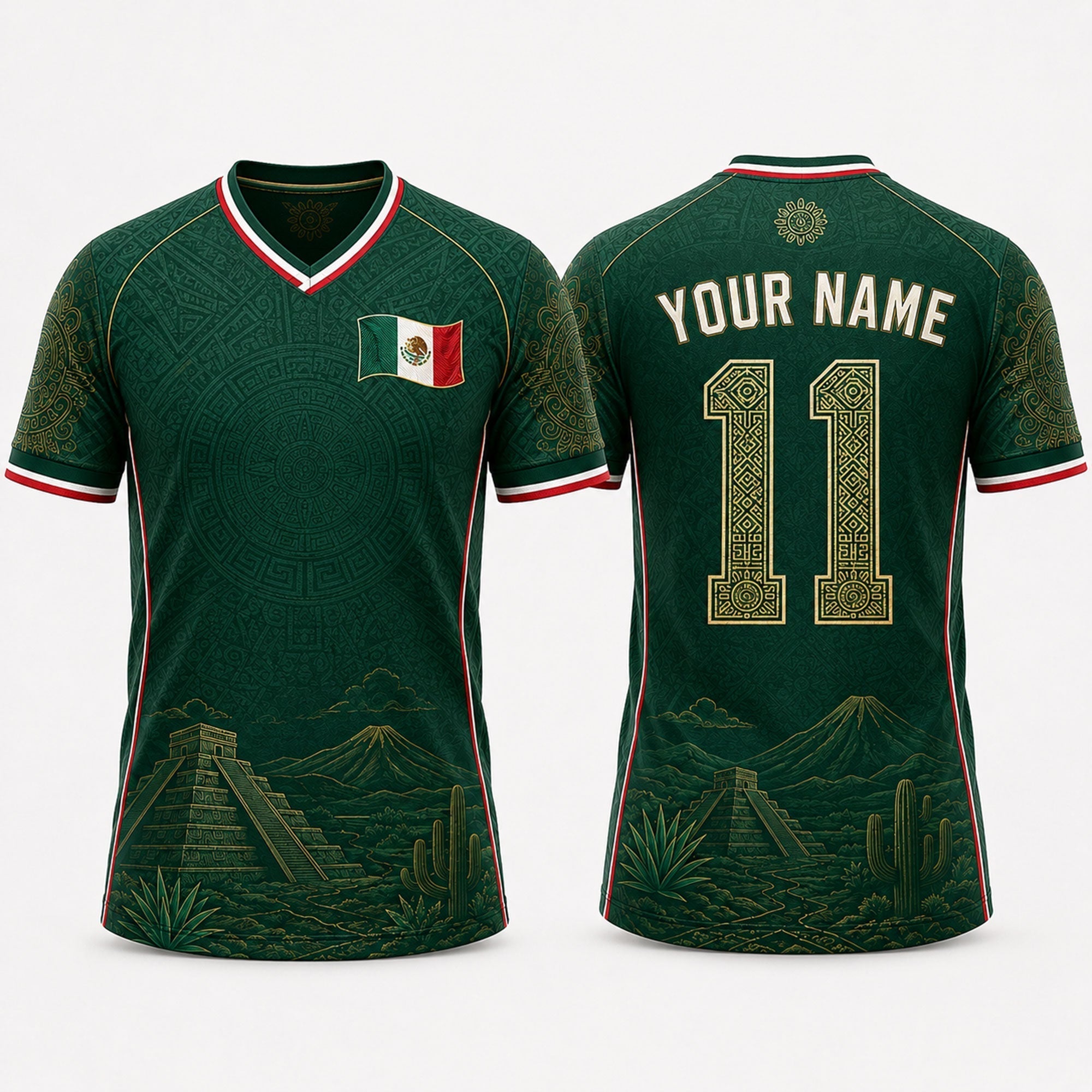 Mexican Landscape Fooball Shirt, V-Neck For Men Football Lover, Mexico Team Father's Day Presents